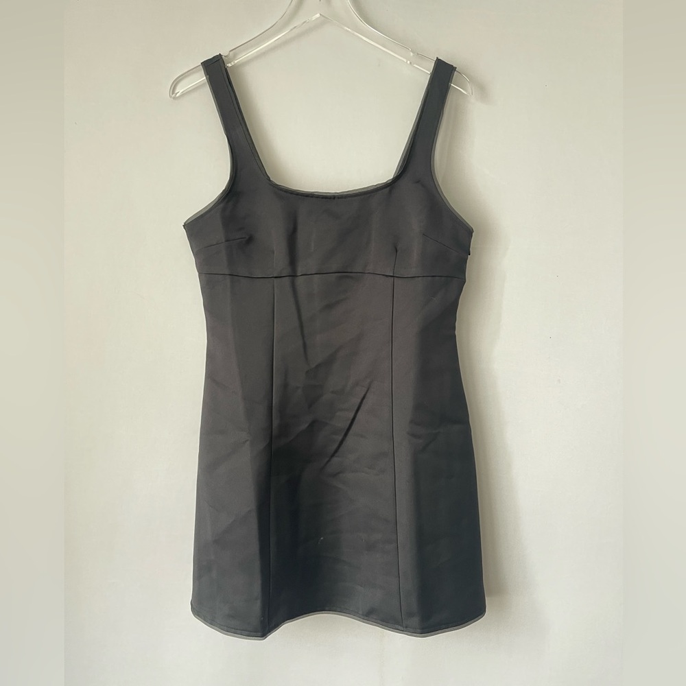 Bodycon‎ Black Satin Tank Dress Coquette Tulle Trim M